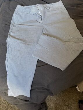 Ann Taylor Factory Blue and White Seersucker  Capris